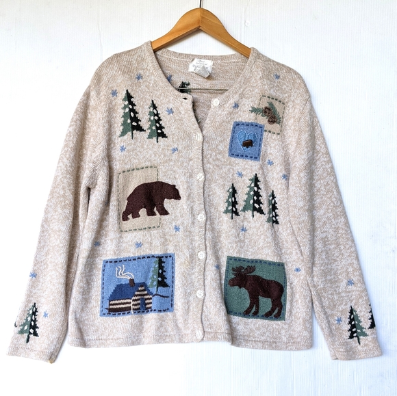 Vintage Sweaters - VINTAGE woodland rustic embroidered cardigan